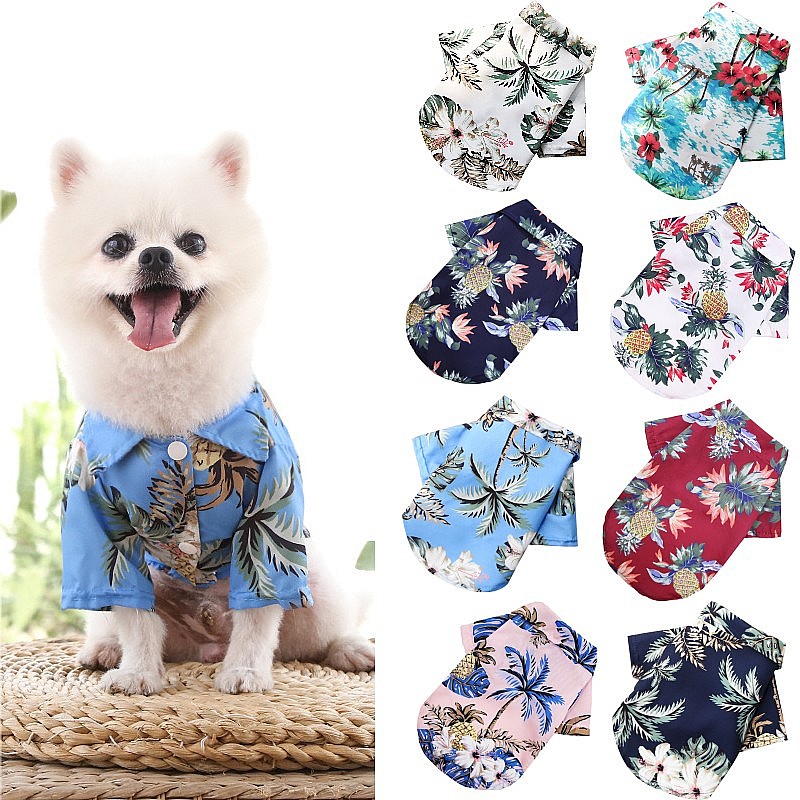 Summer Dog Clothing - ハワイアンビーチスタイル犬服 犬Tシャツ 夏ペット服 小型犬 猫 チワワ