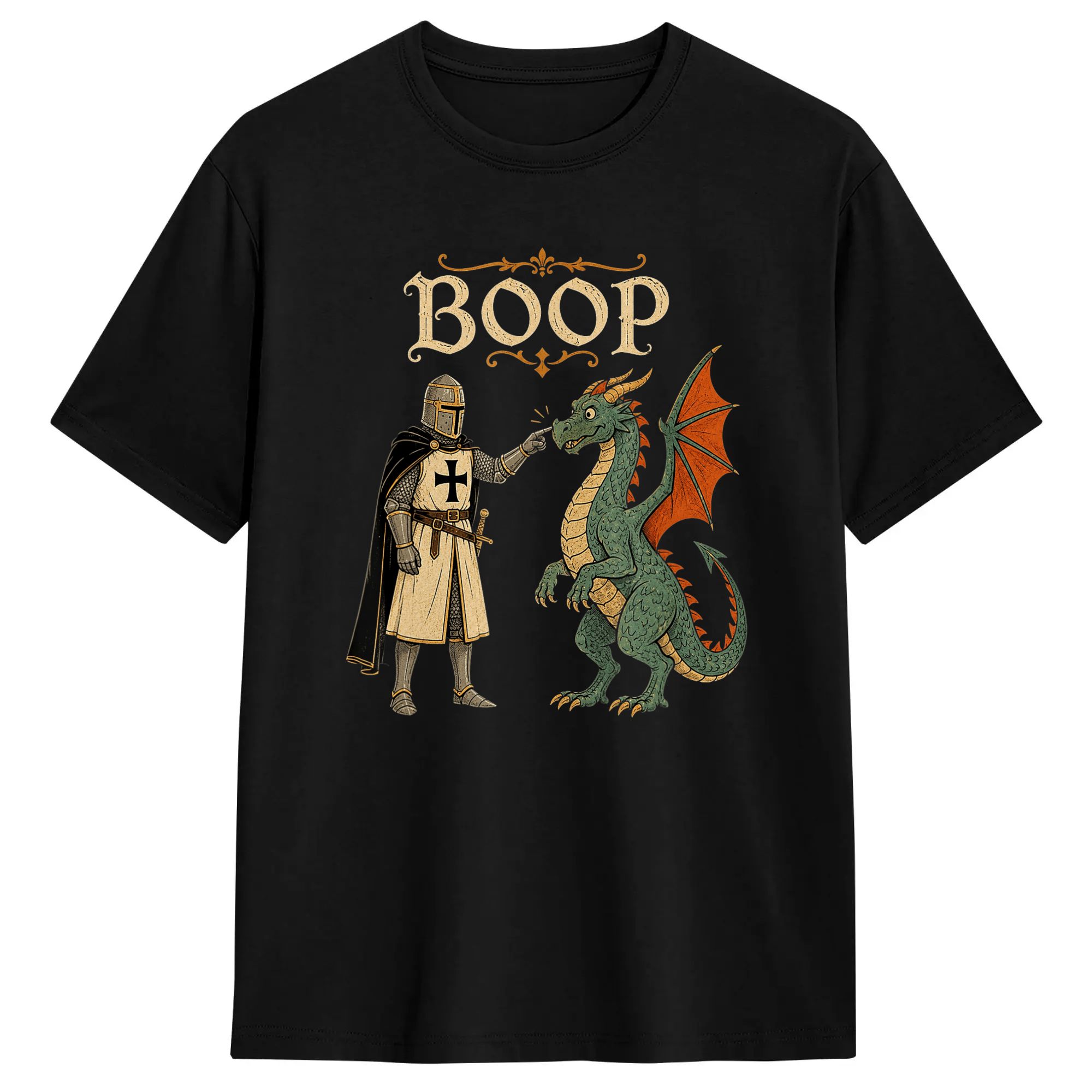 Summer Knights Clothing - ストリートウェアTシャツ 夏 ブープドラゴン 中世の騎士ドラゴン 面白いファッションTシャツ メンズ用コットンTシャツ
