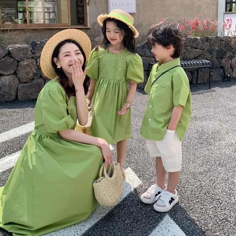 Summer Dresses Yours Clothing - 家族お揃い服ママ娘ドレスお父さんと息子セット韓国女性ドレス母と男の子の衣装兄弟姉妹服