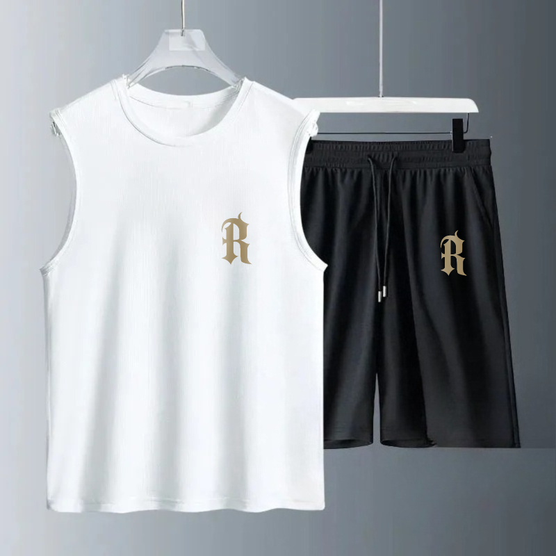 Summer Clothing Beach - メンズタンクトップセット 2026年夏 速乾性ビーチ・海辺ウェアセット スポーツウェア 通気性 オーバーサイズ