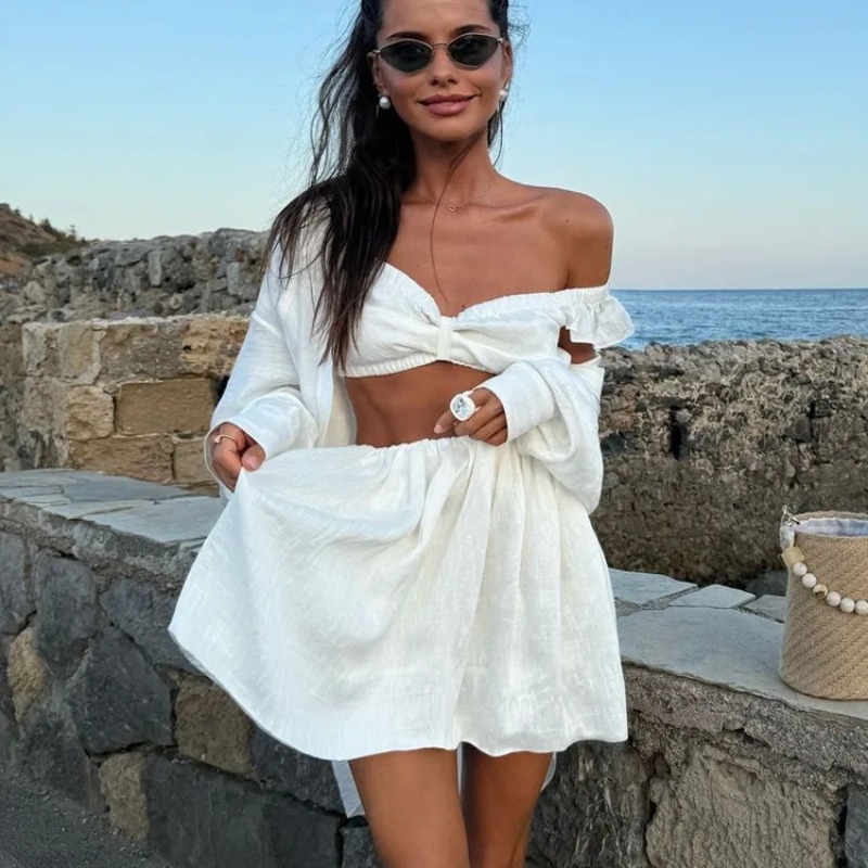 Summer Clothing Women Sale - タンクトップ パフスリーブ ミニスカート ツーピースセット レディース 夏