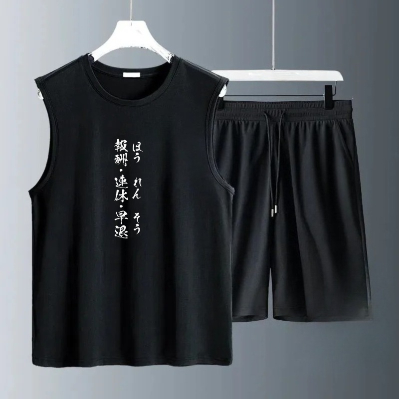 Summer Clothing Beach - メンズタンクトップセット 2026年夏 速乾性 メンズセット クルーネック ビーチウェア