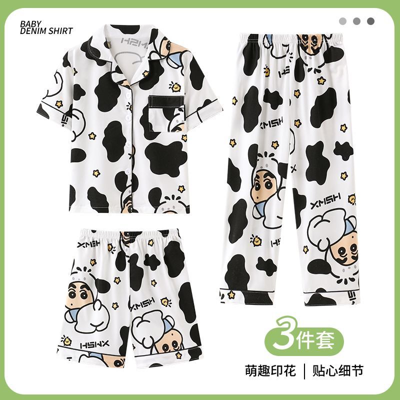 Summer Away Clothing - クレヨンしんちゃん 3 ピースパジャマセット女性の夏の牛柄半袖カジュアルラウンジウェアパジャマショートパンツ付き漫画新