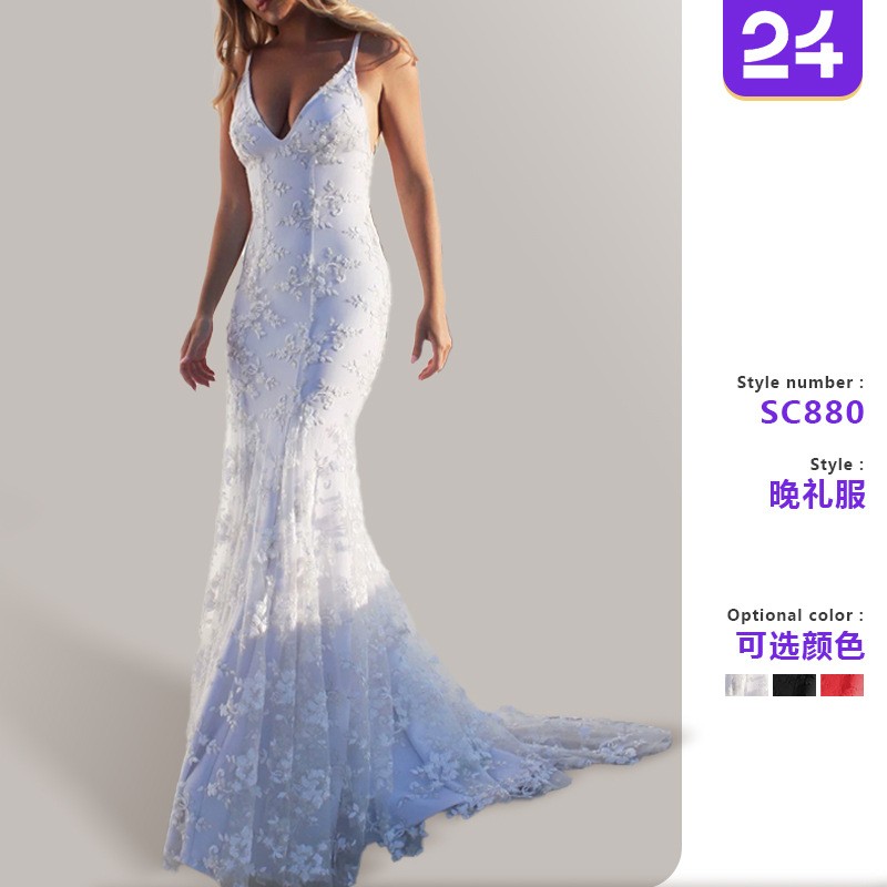 Summer Evenings Clothing - 夏の女性用エレガントなVネックレースのイブニングドレス、女性用ロングノースリーブマキシ丈、ゲスト、結婚式、プロム、パーティー用ドレス