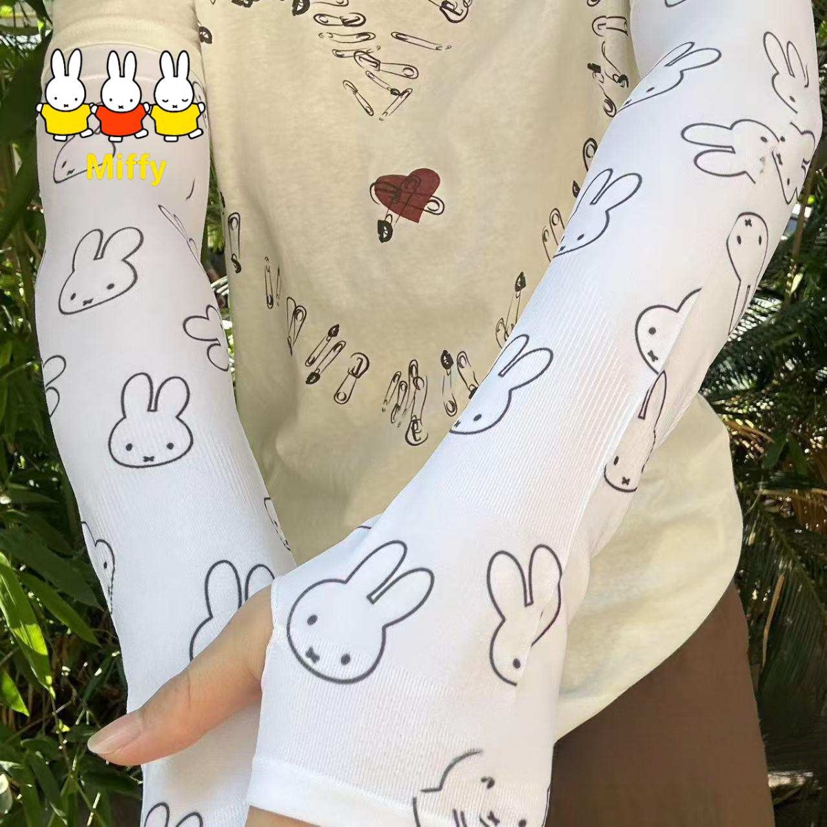 Summer Away Clothing - かわいいミッフィー日焼け止めスリーブゆったりとした長めの夏用UV耐性通気性サイクリングアーム＆アームアイススリーブ