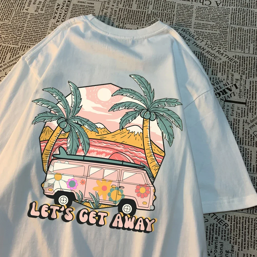 Summer Away Clothing - Let's Get Away バスに乗って休暇に行く印刷女性 Tシャツ原宿通気性 Tシャツ夏服ファッション