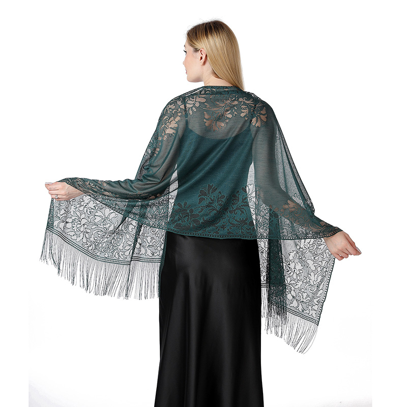 Summer Evenings Clothing - 女性のための薄くて透かし彫りの花のマント、長いタッセル、日焼け止めショール、日焼け止め服、旅行タオル、レースのイブニングドレス、イブニングパーティー、夏