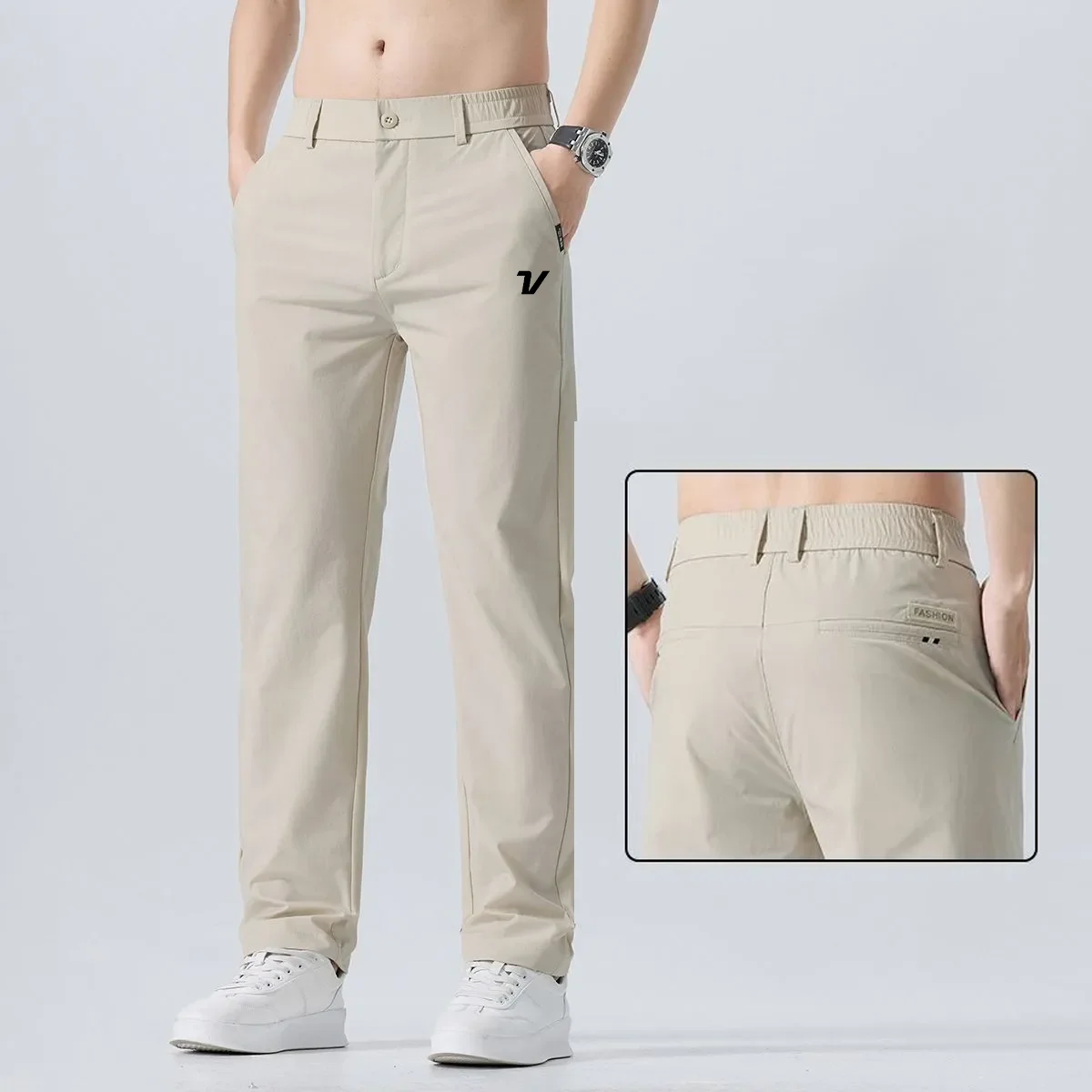 Summer Golf Clothing - メンズゴルフカジュアルパンツ夏薄手速乾ストレートパンツ弾性ウエスト軽量ビジネスカジュアルパンツゴルフウェア