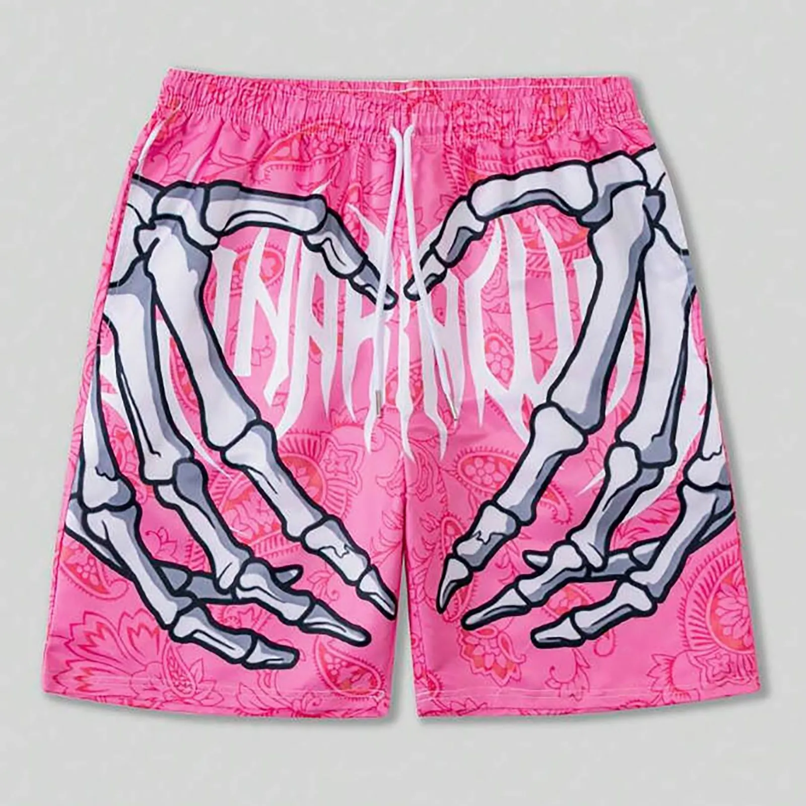 Board Short Surf - 夏のトレンド、スケルトンハンドグラフィックビーチショーツ メンズファッション クールな3Dプリントショートパンツ ルーズサーフィン ヒップホップ スイムトランクス