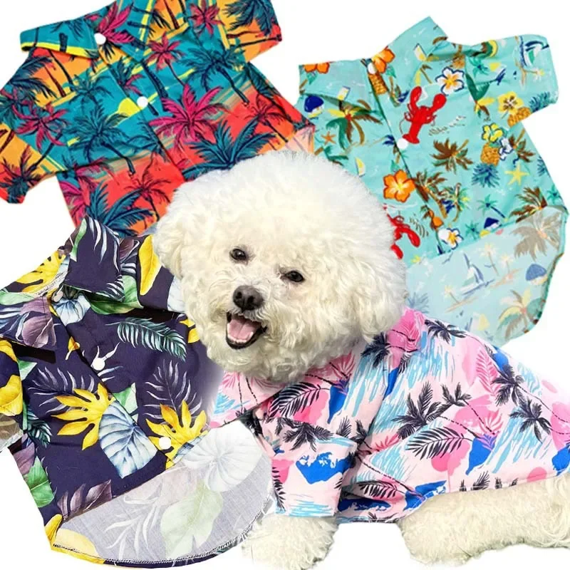 Summer Dog Clothing - ハワイアンシャツ ペットビーチウェア 犬猫用 四季通用服用品 犬服 夏用