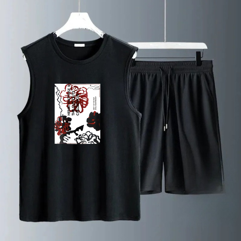 Summer Clothing Beach - メンズタンクトップセット 2026年夏 速乾性衣料セット 2ピースセット オーバーサイズ スポーツウェア