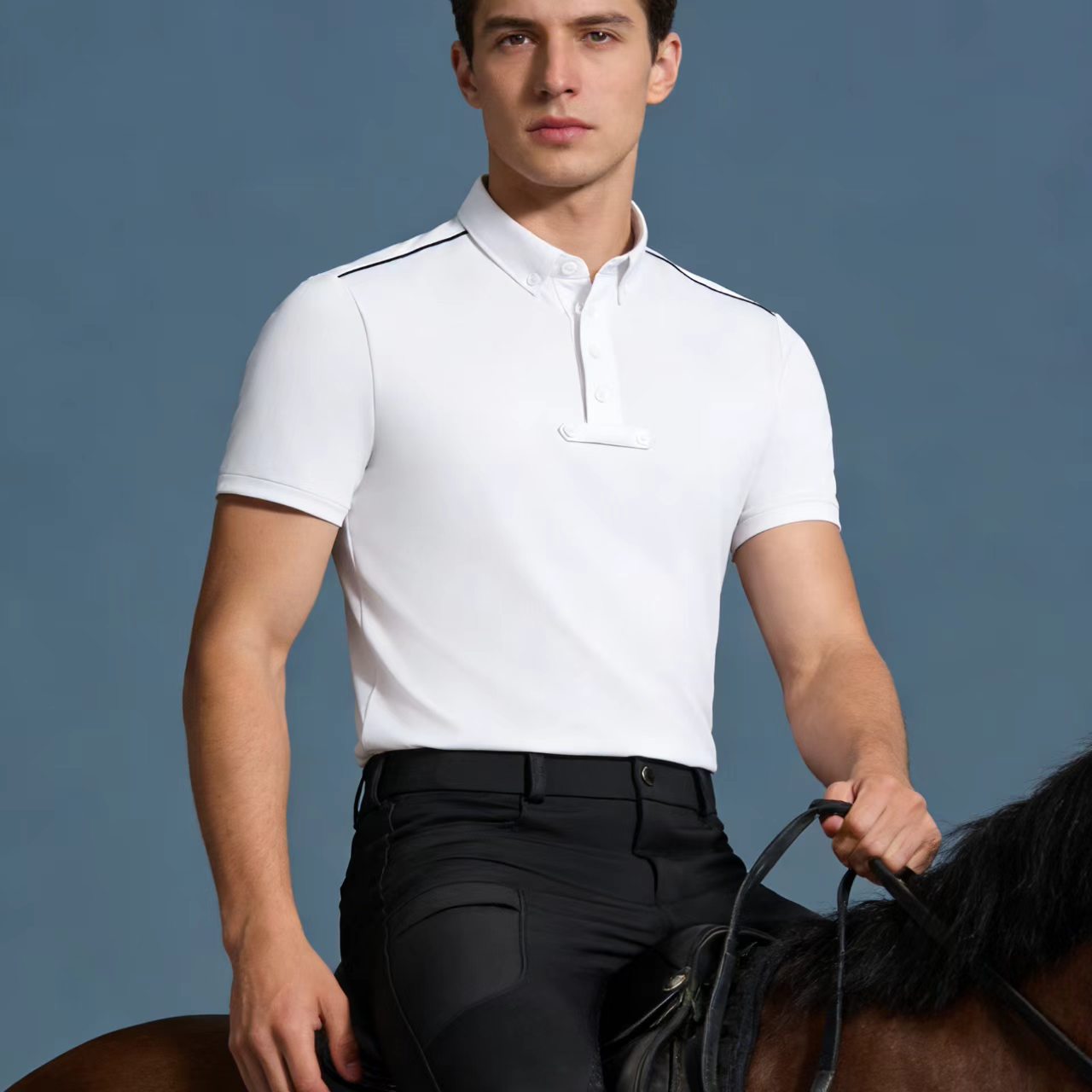 メンズ乗馬用ニットポロシャツ、ライダー服、ストレッチスリムフ - Summer Equestrian Clothing のレビューと価格