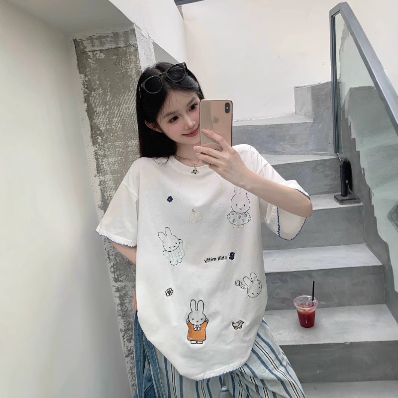かわいいミッフィー韓国のかわいいミッフィーウサギ刺繍白半袖  - Summer Away Clothing のレビューと価格
