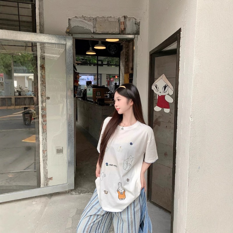 かわいいミッフィー韓国のかわいいミッフィーウサギ刺繍白半袖  - Summer Away Clothing のレビューと価格
