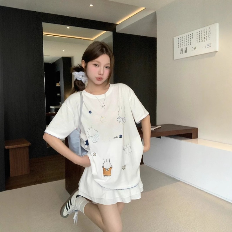 かわいいミッフィー韓国のかわいいミッフィーウサギ刺繍白半袖  - Summer Away Clothing のレビューと価格