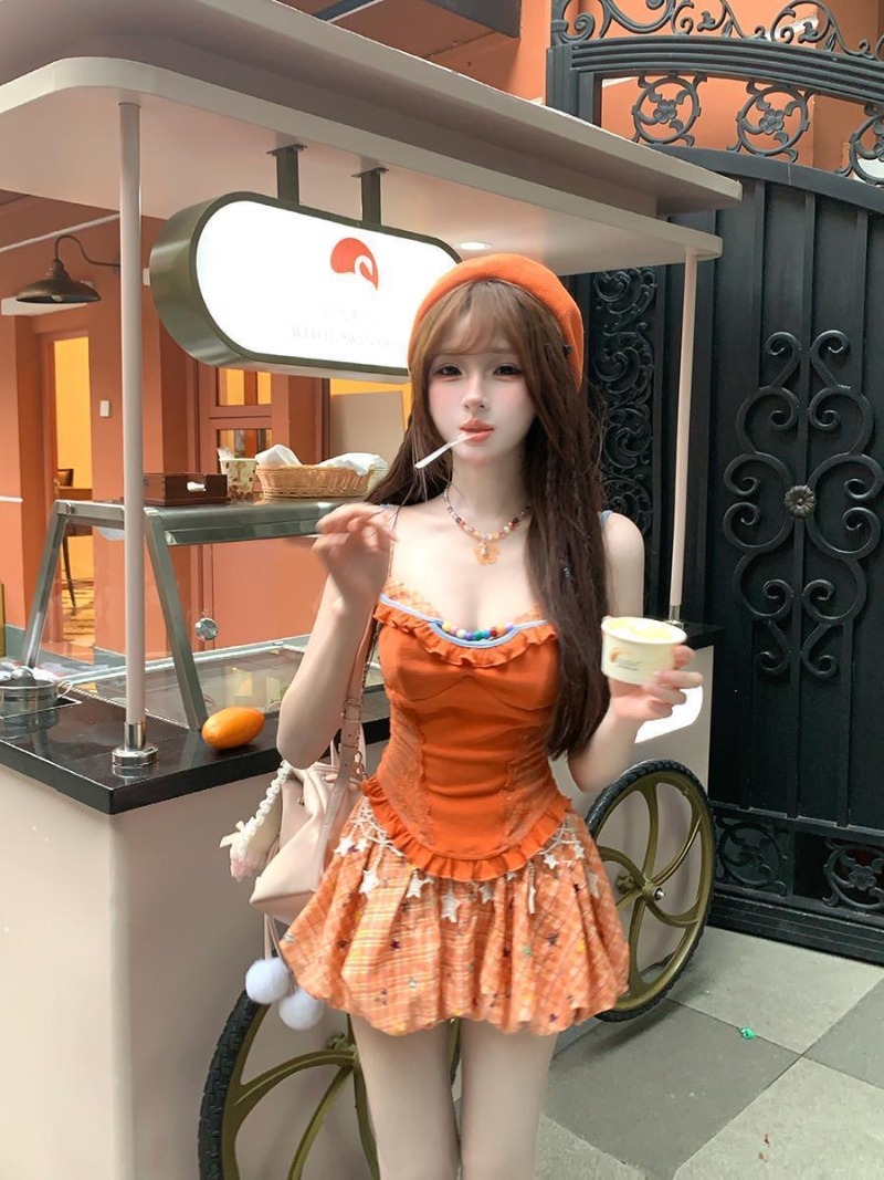夏新オレンジドーパミンスイートスパイシーガールレースキャミソ - Summer Clothing Women Sale のレビューと価格