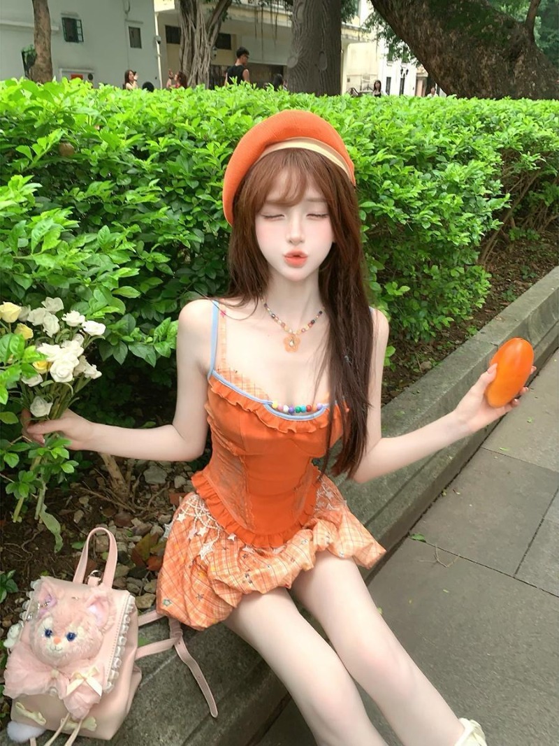 夏新オレンジドーパミンスイートスパイシーガールレースキャミソ - Summer Clothing Women Sale のレビューと価格