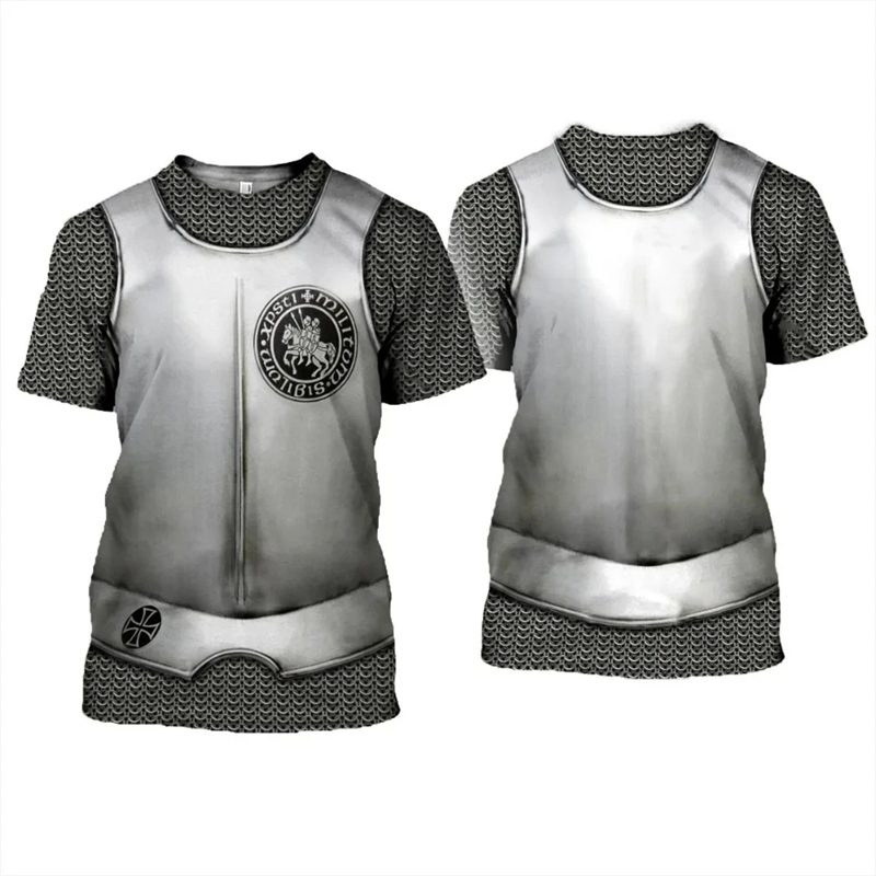 男性用3DプリントTシャツ,半袖マニキュアアーマー,原宿,新 - Summer Knights Clothing のレビューと価格