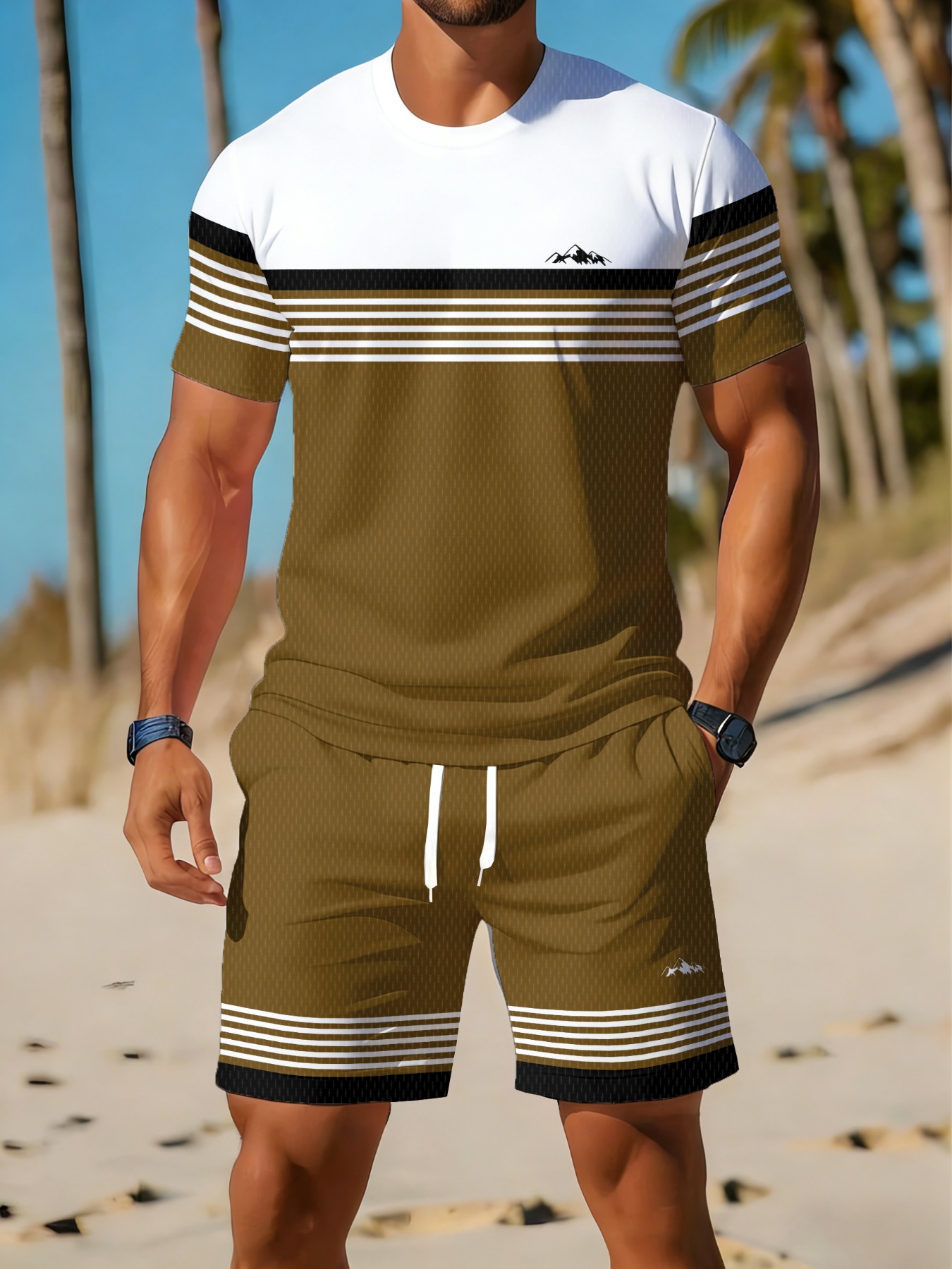 カジュアルな休暇用ビーチメンズTシャツ＆ショーツ2点セット  - Summer Clothing Beach のレビューと価格
