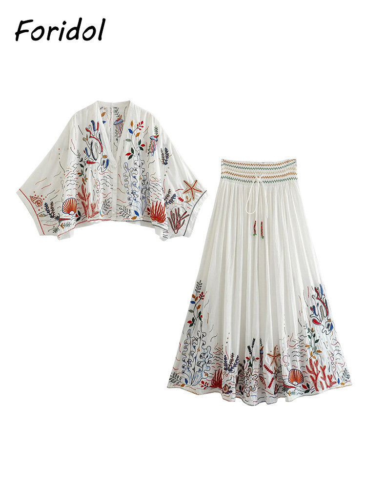 Foridol 海洋生物刺繍バットウィングスリーブ夏春マキシ - Summer Clothing Women Sale のレビューと価格