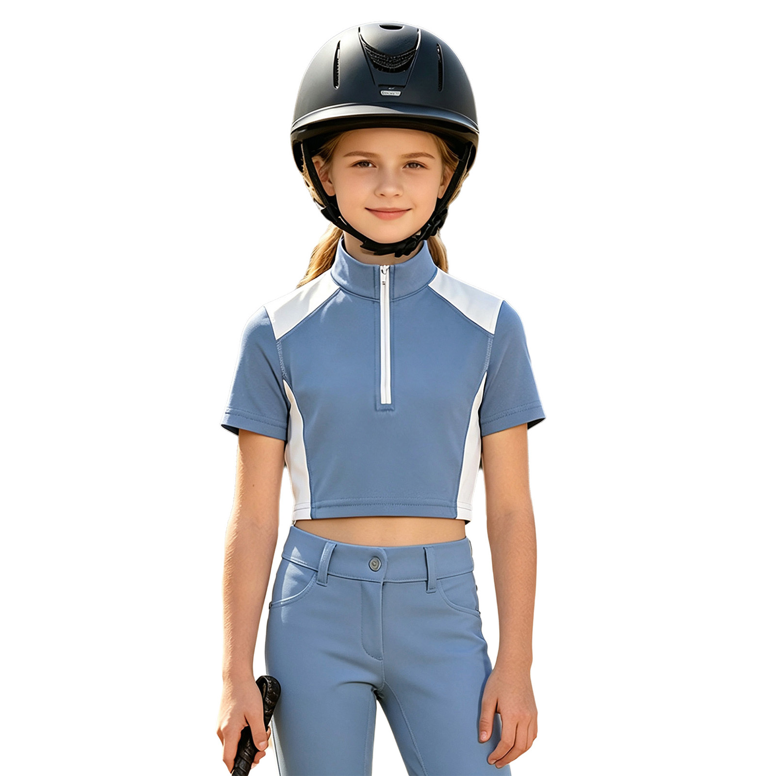 キッズガールズ乗馬シャツ 馬術服 半袖 ハーフジップ アスレ - Summer Equestrian Clothing のレビューと価格