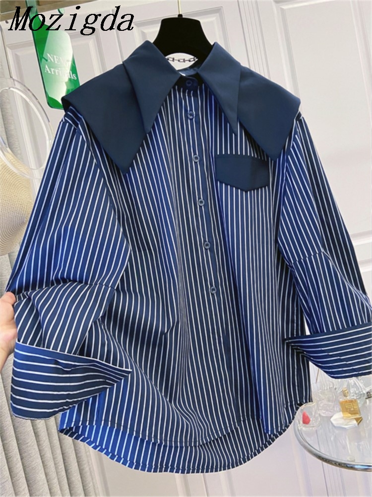 秋冬の女性のシャツパッチワークストライプレディブラウスセーラ - Summer Clothing In Winter のレビューと価格