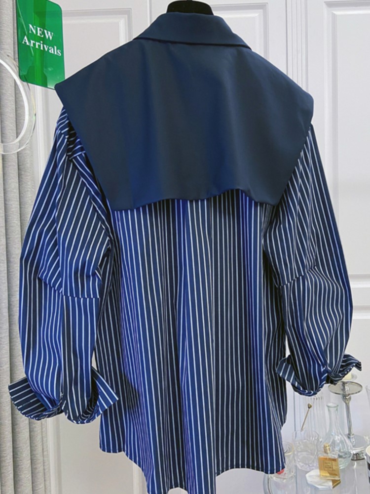 秋冬の女性のシャツパッチワークストライプレディブラウスセーラ - Summer Clothing In Winter のレビューと価格