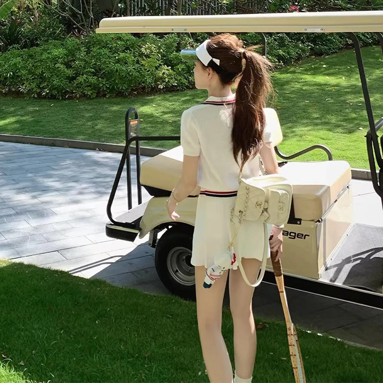 夏の女性用テニスシリーズワッフルニットウェアゴルフポロスカー - Summer Golf Clothing のレビューと価格