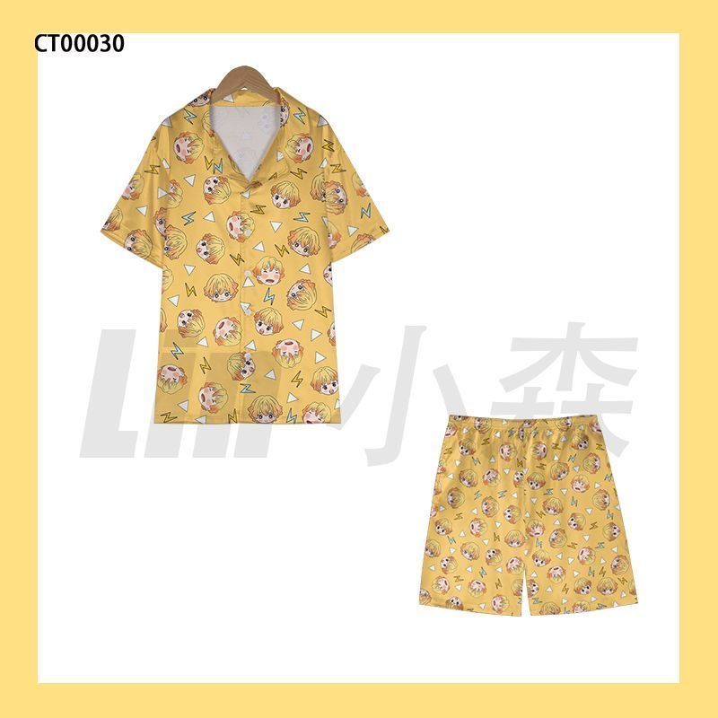 夏かわいいデーモンスレイヤー善逸パジャマ 2 個半袖ラペルホ - Summer Away Clothing のレビューと価格