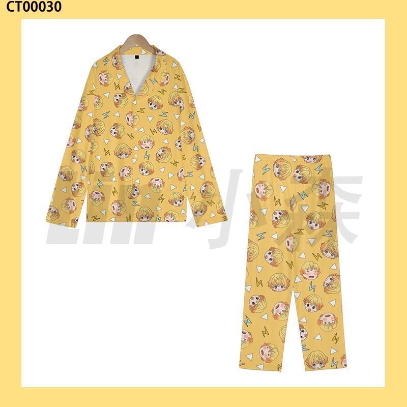 夏かわいいデーモンスレイヤー善逸パジャマ 2 個半袖ラペルホ - Summer Away Clothing のレビューと価格