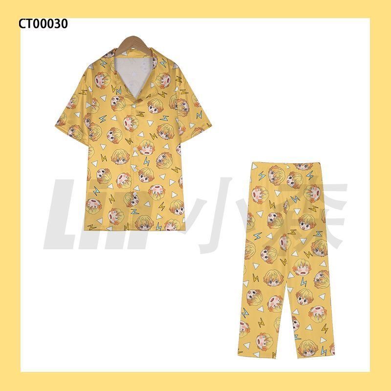 夏かわいいデーモンスレイヤー善逸パジャマ 2 個半袖ラペルホ - Summer Away Clothing のレビューと価格