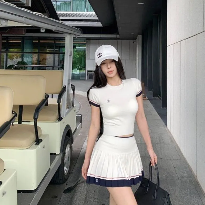 韓国の夏用ツーピーススーツカジュアルテニスゴルフスポーツスー - Summer Golf Clothing のレビューと価格