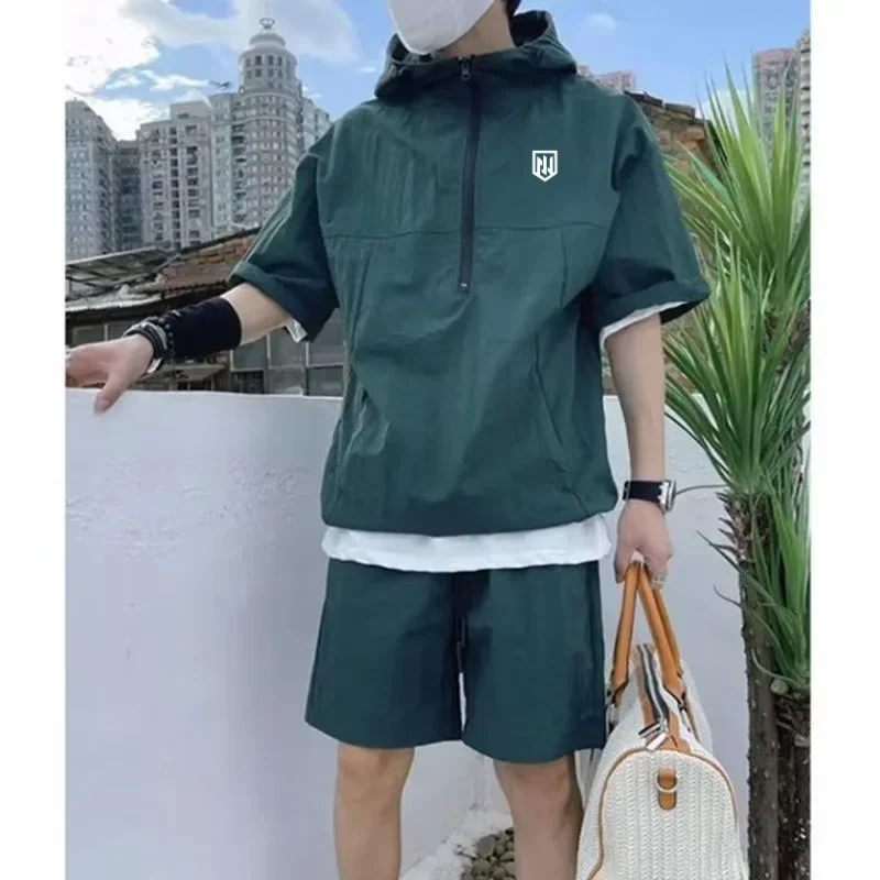 メンズフード付きジップ付きゴルフ半袖トップ+ショーツ2点セッ - Summer Golf Clothing のレビューと価格
