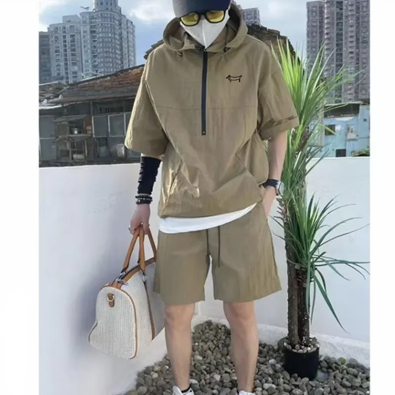 メンズフード付きジップ付きゴルフ半袖トップ+ショーツ2点セッ - Summer Golf Clothing のレビューと価格