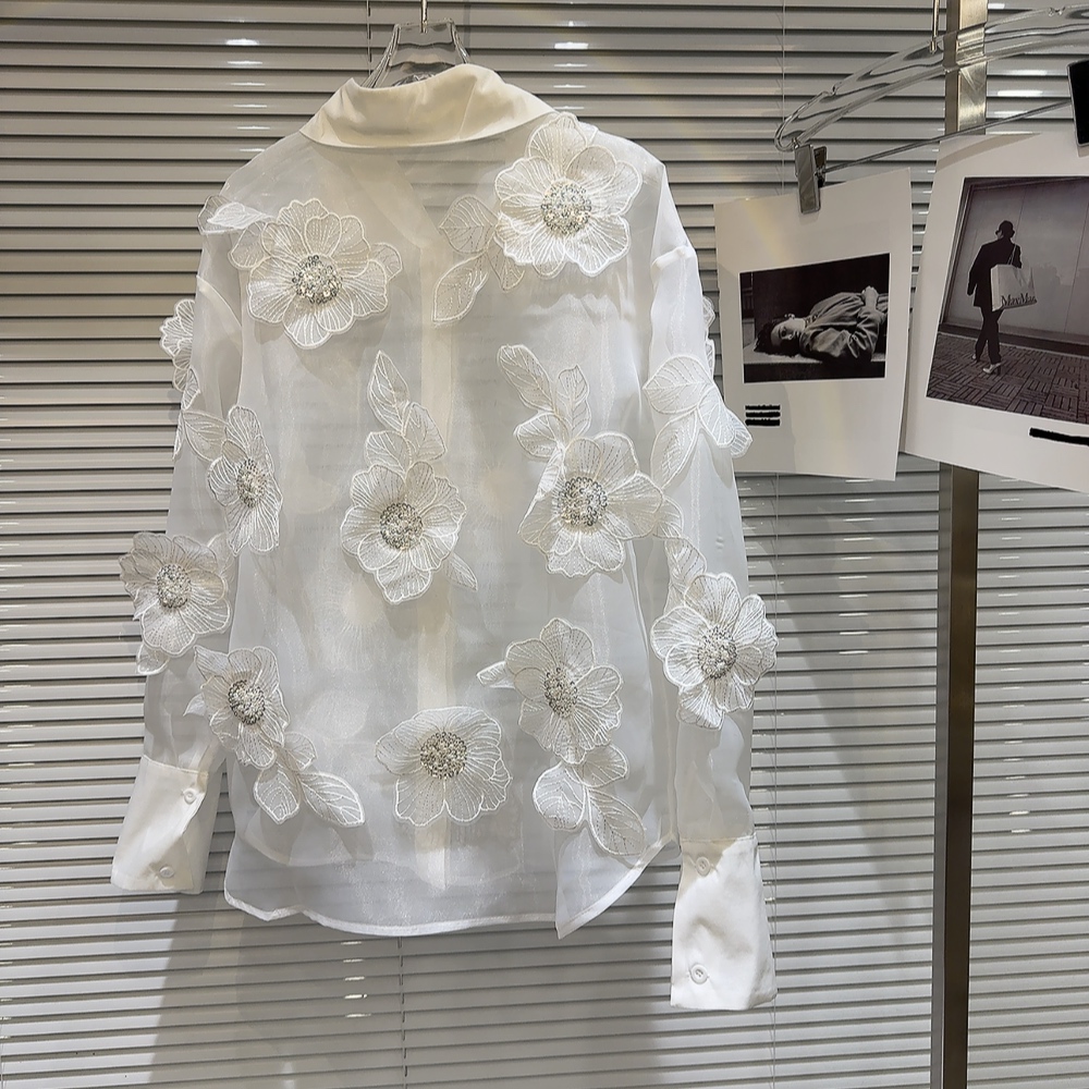 女性用メッシュ付きスパンコールブラウス、スパンコール、3D花 - Crop Blouse Linen のレビューと価格