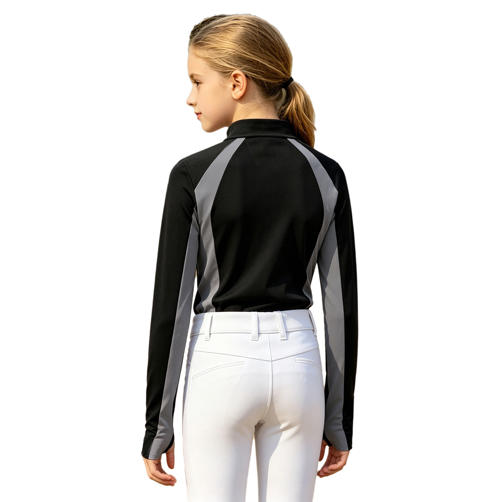 キッズガールズ乗馬服長袖ハーフジップ速乾カラーブロックシャツ - Summer Equestrian Clothing のレビューと価格