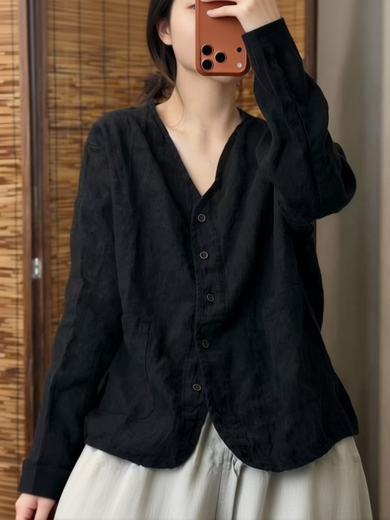 エスセティックなエスニック風コットンリネンシャツ、女性用ルー - Crop Blouse Linen のレビューと価格
