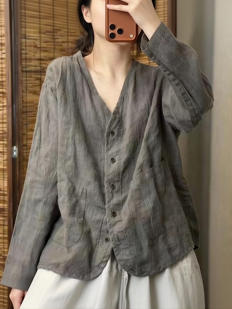 エスセティックなエスニック風コットンリネンシャツ、女性用ルー - Crop Blouse Linen のレビューと価格