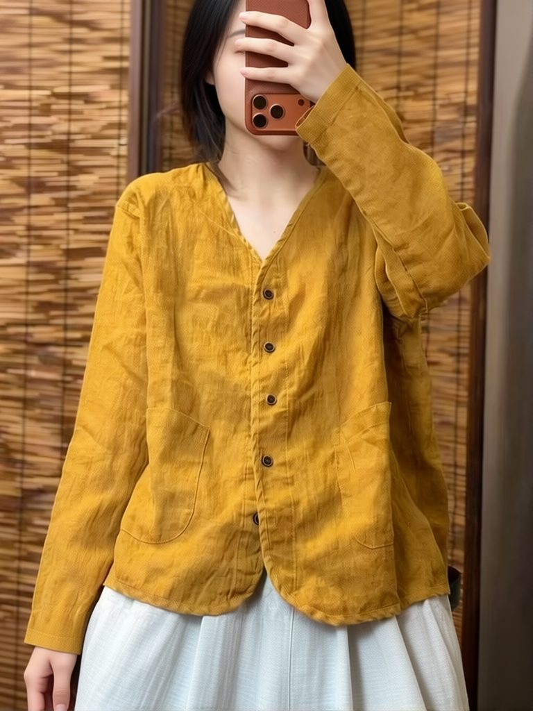 エスセティックなエスニック風コットンリネンシャツ、女性用ルー - Crop Blouse Linen のレビューと価格
