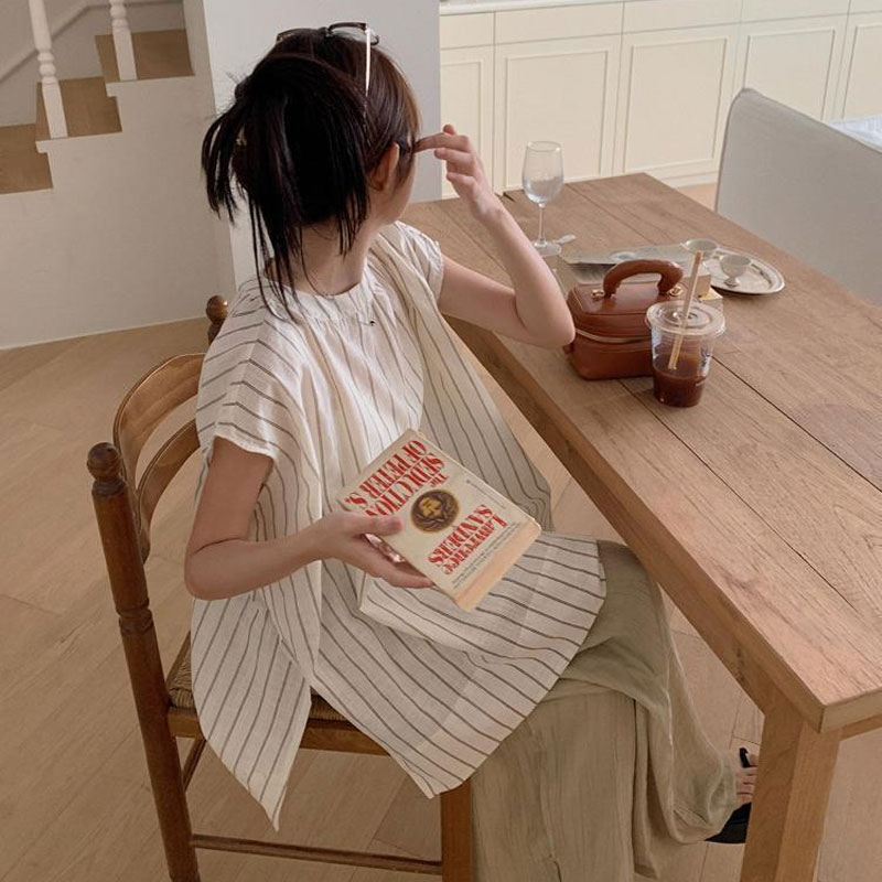 カジュアルストライプブラウス婦人服ノースリーブルーズ夏通勤フ - Summer Clothing Drop のレビューと価格